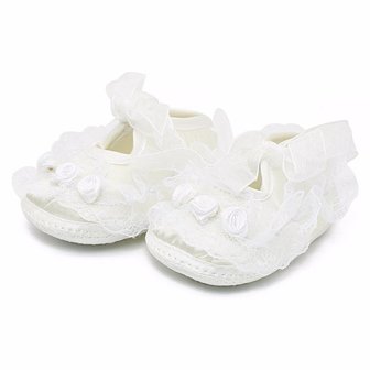 Baby (doop)schoentjes met zijden roosjes
