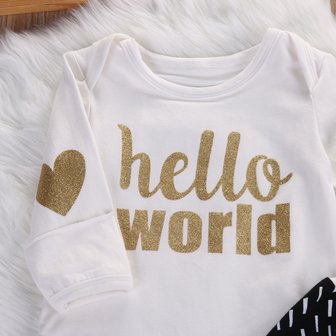 Babykleding set glitter 3dlg &quot;hello world&quot;