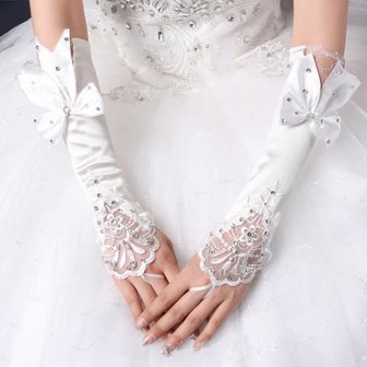 Lange handschoenen communie/bruidsmeisje steentjes