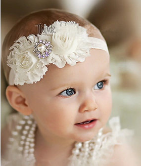 Baby/kinderen hoofd/haarband met strass parel