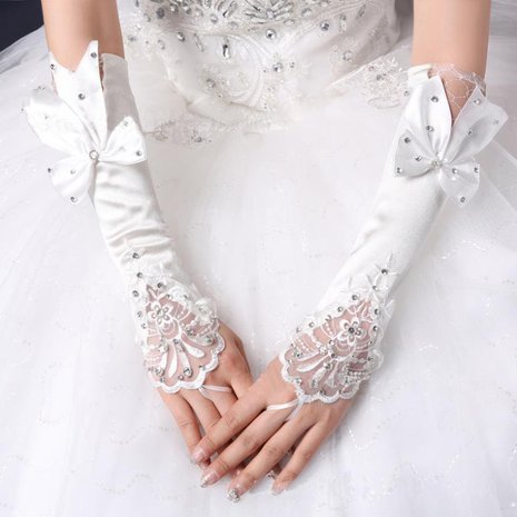 Lange handschoenen communie/bruidsmeisje steentjes
